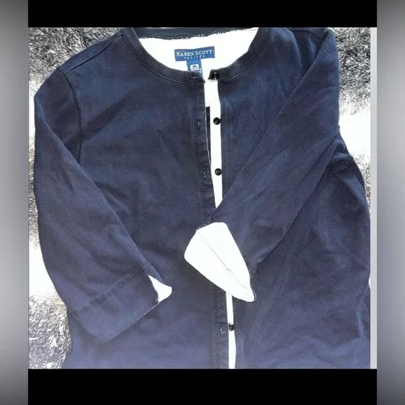Karen Scott Cardigan Women‎ Black/White Button Front 3/4 Sleeve, Small Petite - Picture 3 of 4